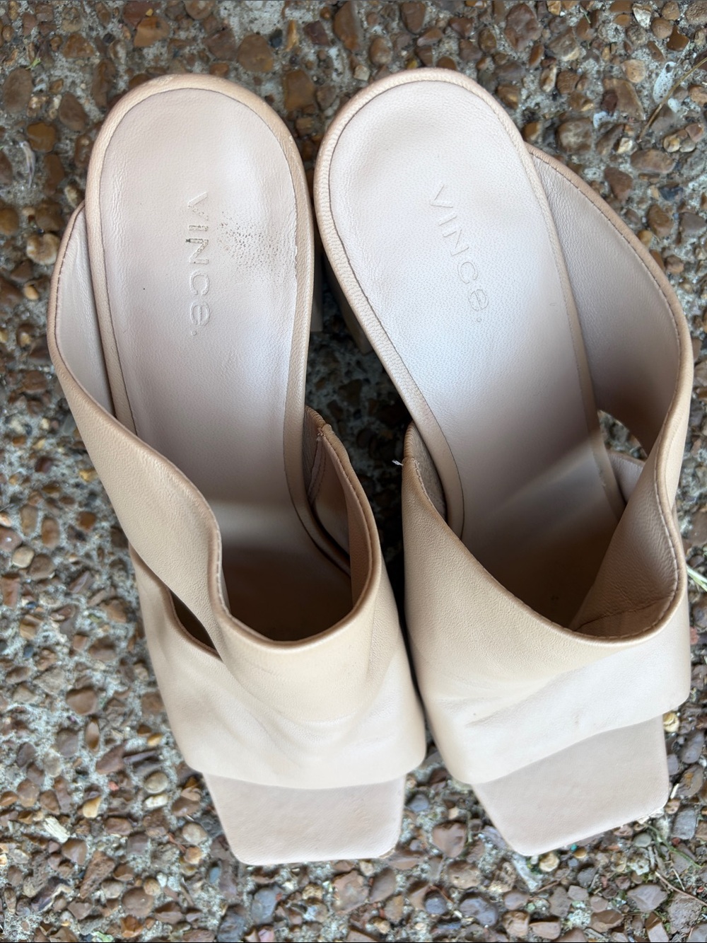 Vince Beige Square-Toe Leather Slide Mules